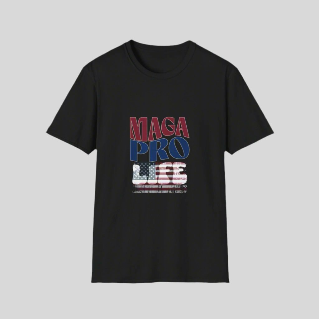 MAGA Pro-Life Patriotic T-Shirt | American Flag Graphic Tee|Unisex Softstyle T-Shirt,