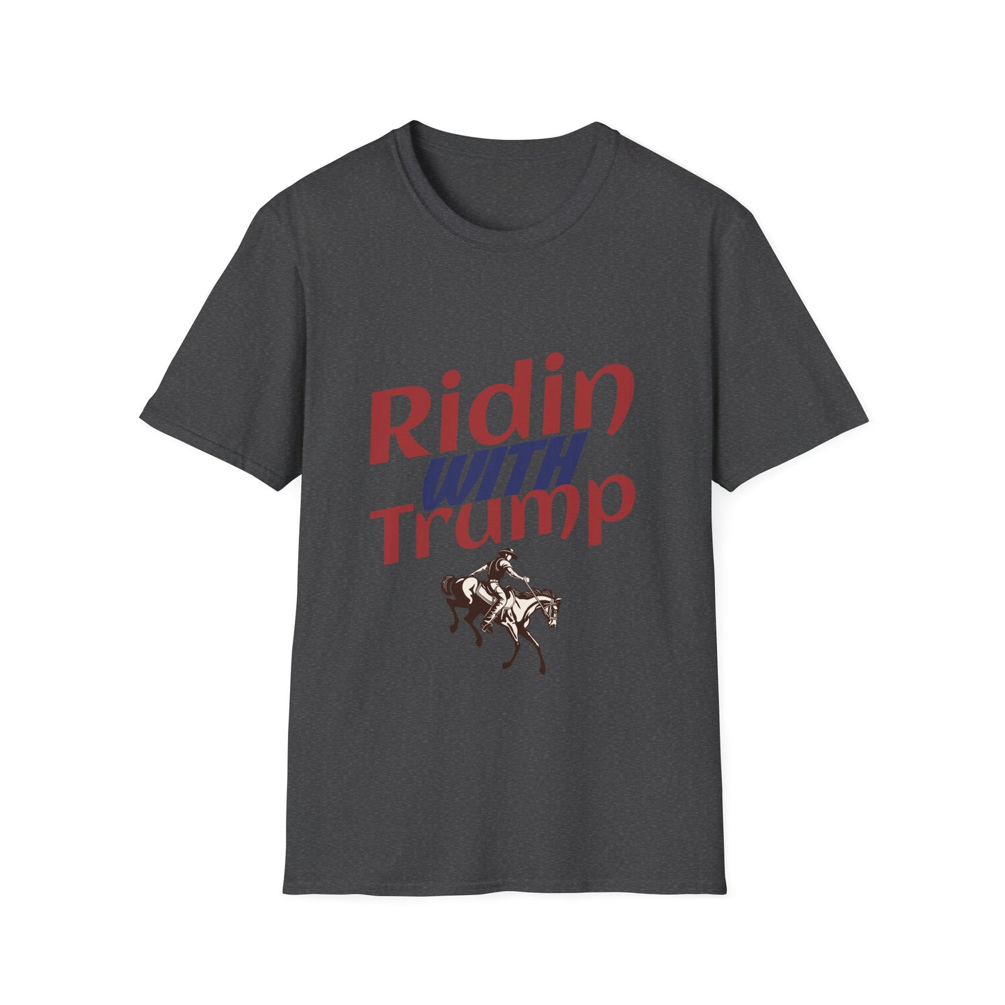 Ridin’ with Trump T-Shirt | Western Patriotic Tee |Unisex Softstyle T-Shirt