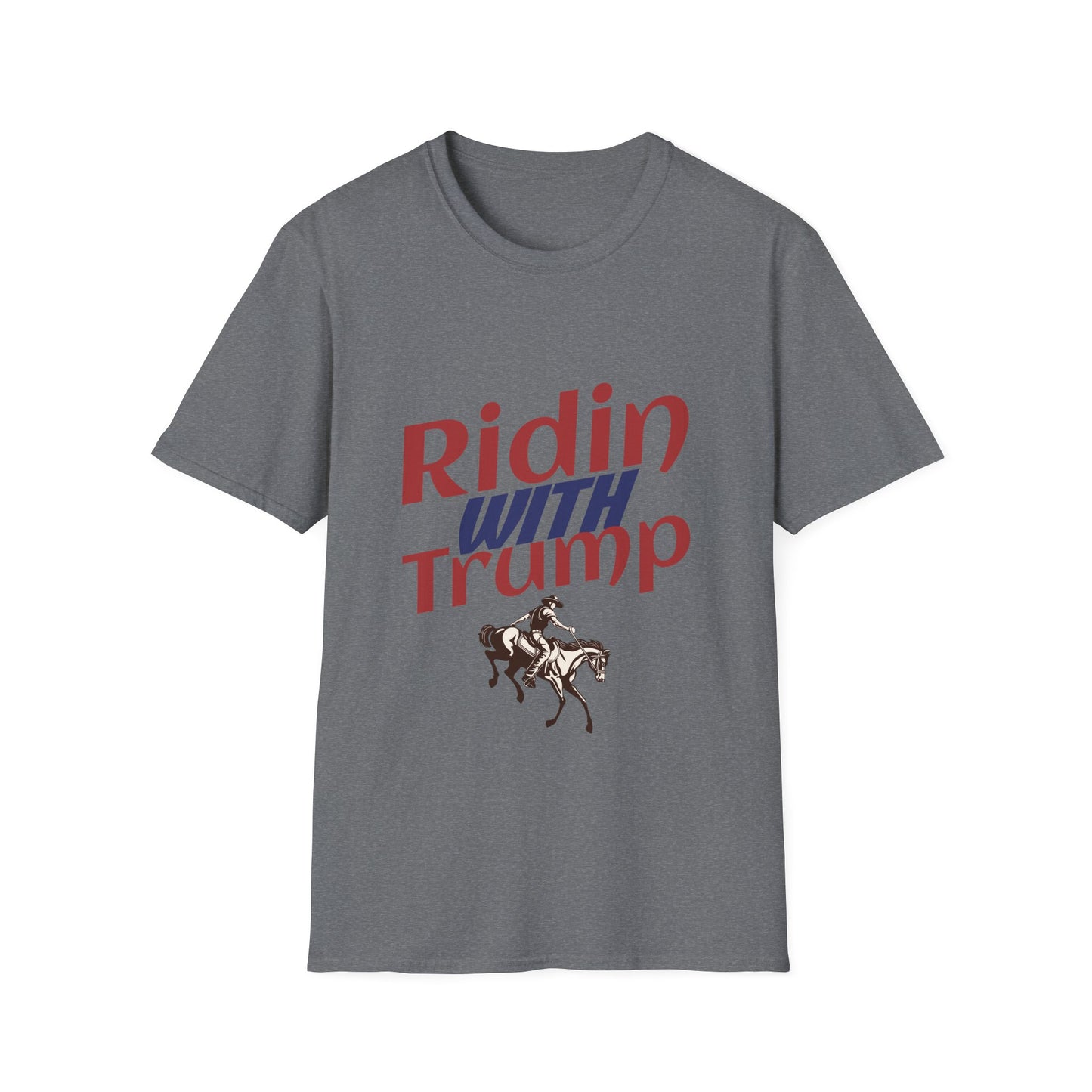 Ridin’ with Trump T-Shirt | Western Patriotic Tee |Unisex Softstyle T-Shirt