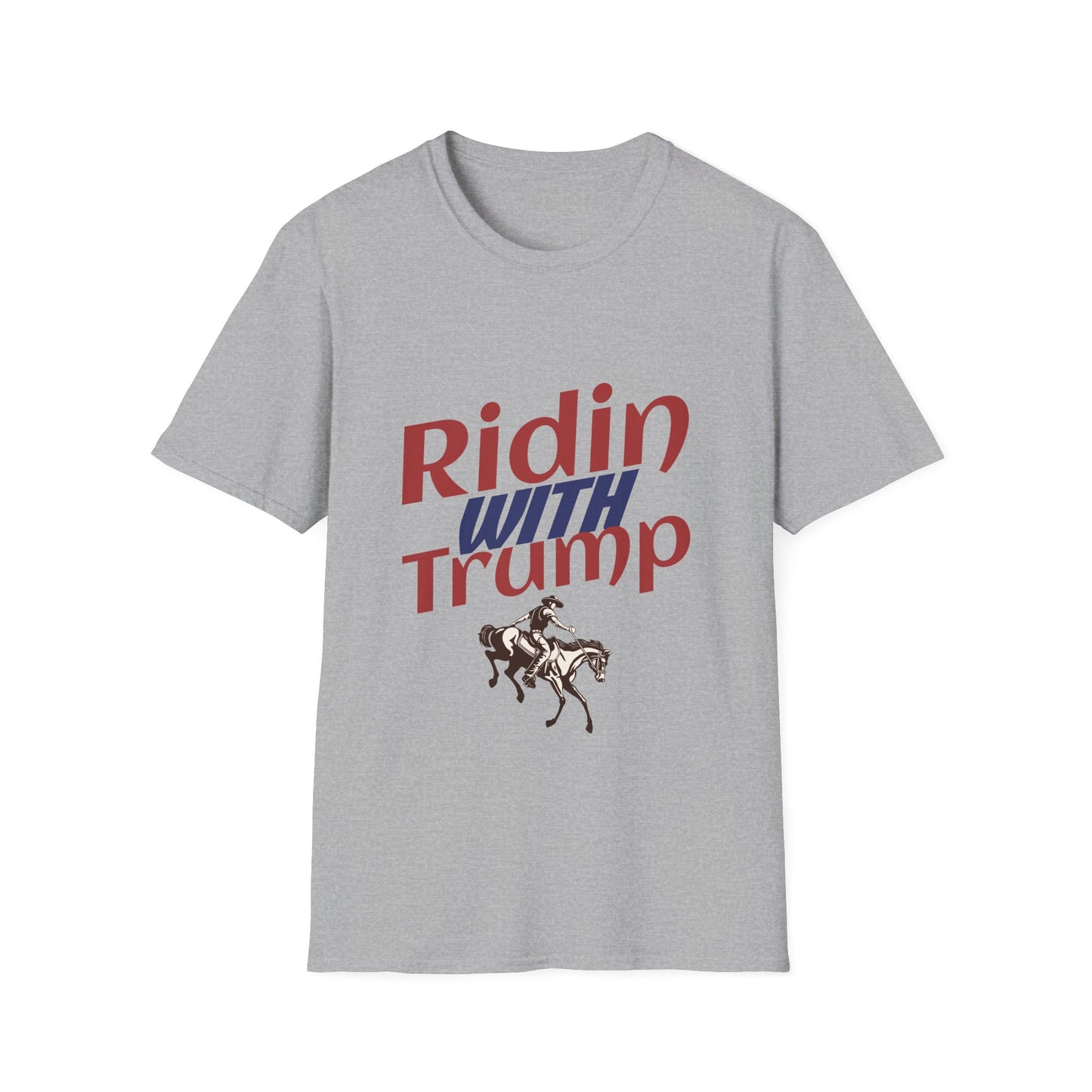 Ridin’ with Trump T-Shirt | Western Patriotic Tee |Unisex Softstyle T-Shirt