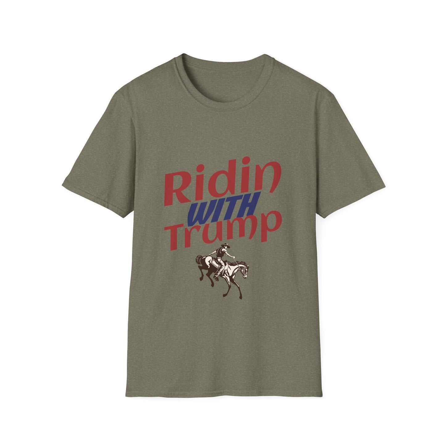 Ridin’ with Trump T-Shirt | Western Patriotic Tee |Unisex Softstyle T-Shirt