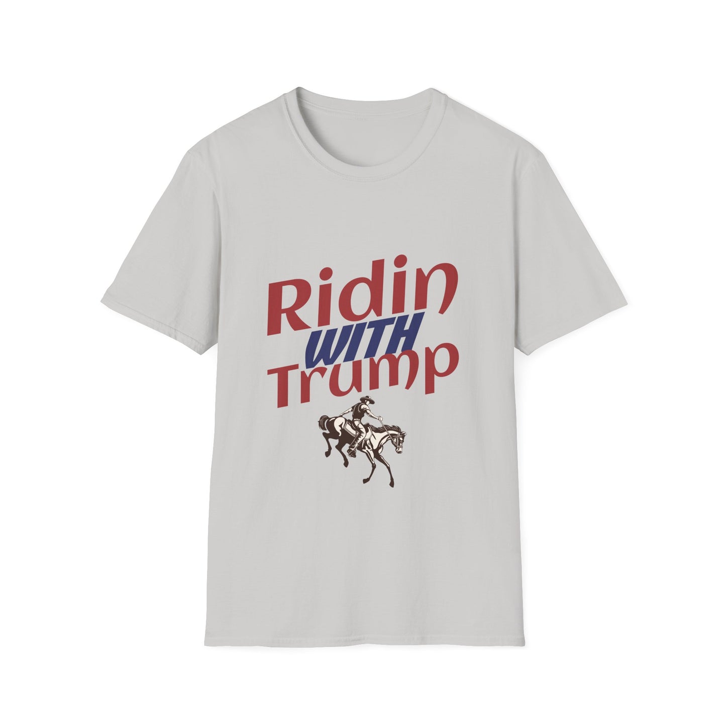 Ridin’ with Trump T-Shirt | Western Patriotic Tee |Unisex Softstyle T-Shirt